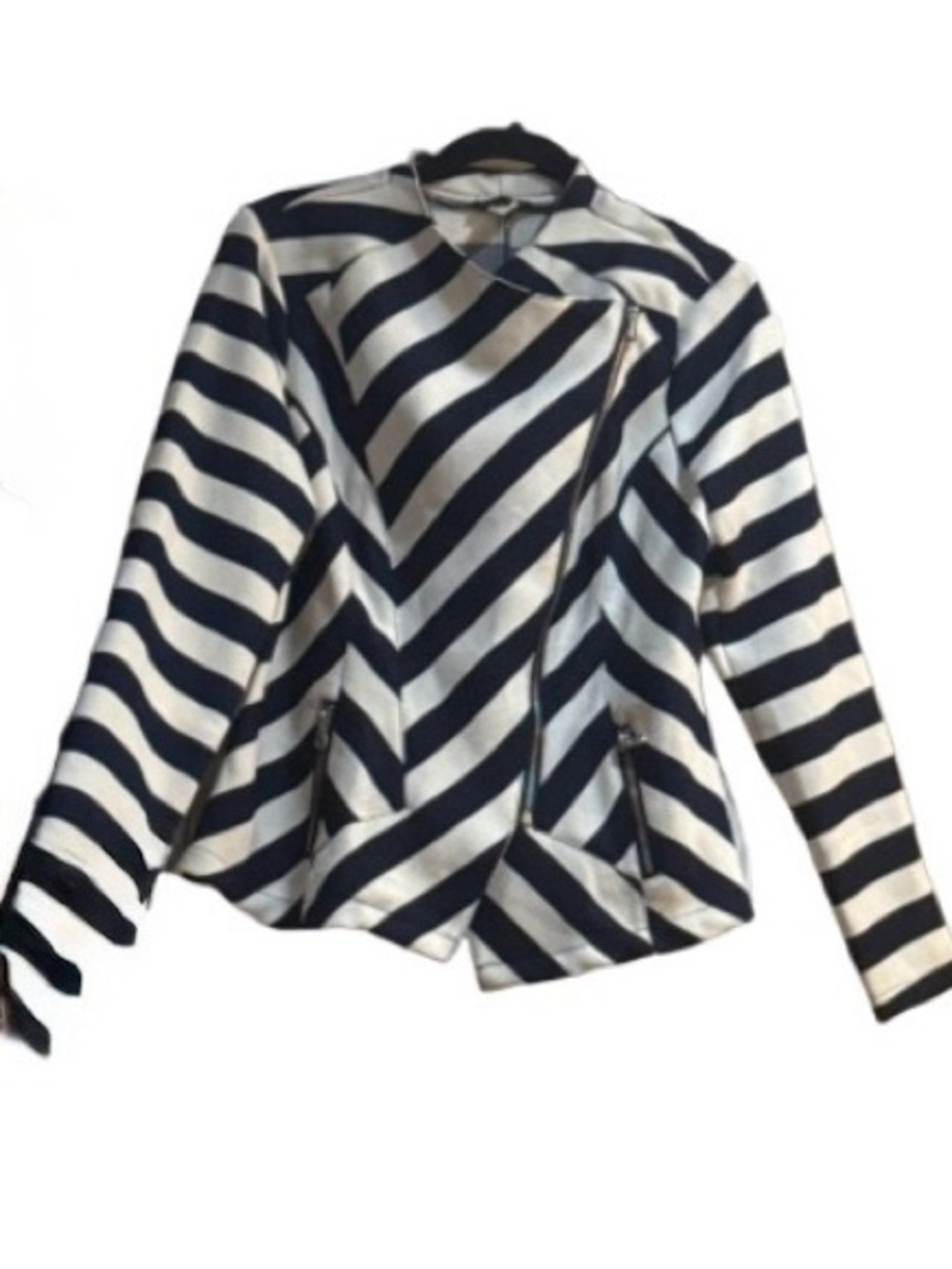 VENUS navy and White Striped Asymmetric Zip Jacket